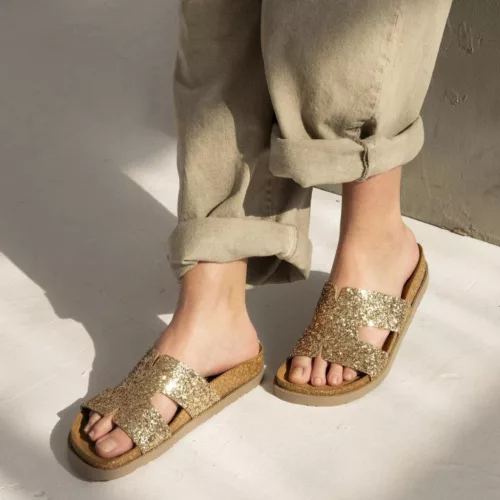 LEON Comfort női bőr papucs, arany