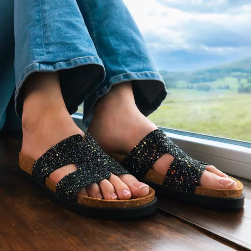 LEON Comfort női bőr papucs, FEKETE