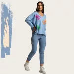 FLOOW - CARGO extra rugalmas női nadrág denim színben