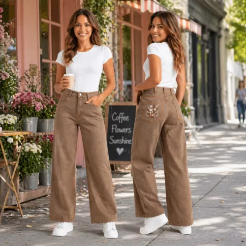 FLOOW farmer NADRÁG - magasított derékrésszel, hímzéssel