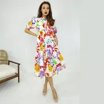 FLOOW COLORFUL női midi ruha mintás anyagból