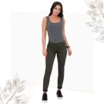 FLOOW - COLOR klasszikus női nadrág csípőig érő fazon - khaki színben, L