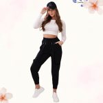 FLOOW - PUNTO női nadrág dekor kantárszalaggal - fekete színben