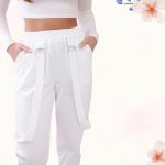 FLOOW - PUNTO női nadrág dekor kantárszalaggal - ekrü színben