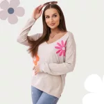 FLOOW - női pulóverblúz virágmintákkal, bézs