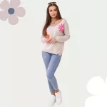 FLOOW - női pulóverblúz virágmintákkal, bézs
