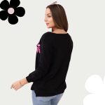 FLOOW - női pulóverblúz virágmintákkal, fekete