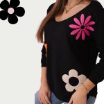 FLOOW - női pulóverblúz virágmintákkal, fekete