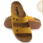 Comfort női bőr papucs sárga-velúr