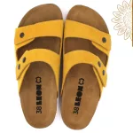 Comfort női bőr papucs sárga-velúr