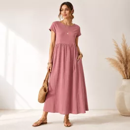   FLOOW SUN női japánujjú ruha zsebbel, American Crepe anyagból, mályva színben