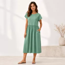   FLOOW SUN női japánujjú ruha zsebbel, American Crepe anyagból, ZÖLD színben