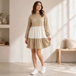 FLOOW Velvet női ruha – Bézs-krém hosszú ujjú ruha
