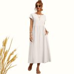 FLOOW SUN női japánujjú ruha zsebbel, American Crepe anyagból, FEHÉR színben, XS