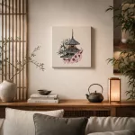 Hímzett Japán Pagoda Falikép – Harmónia és Elegancia