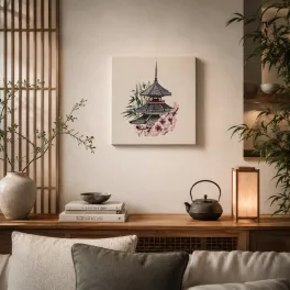 Hímzett Japán Pagoda Falikép – Harmónia és Elegancia