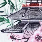 Hímzett Japán Pagoda Falikép – Harmónia és Elegancia